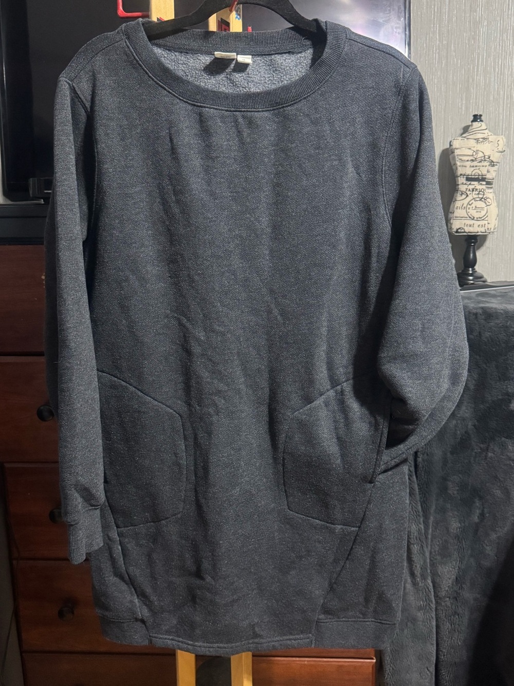 Tentree Eco-Fleece Crewneck Sweatshirt Dress with Pockets - Grey (Size M)